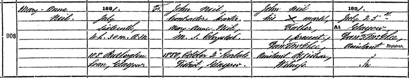 1881-07-16 BIR Mary Anne Neil child of John Neil and Mary Anne Chrystal - Rutherglen Loan - [[N101-clip]]