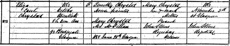 1863-10-20 BIR Eliza Caul Chrystal child of Timothy Chrystal + Mary McFillan - 92 Bridgegate [[N234-clip]]