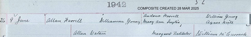 1942-06-09 MAR Williamina Young + Allan Farrell, Dundee [[N336]]