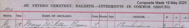 1915-11-13 BUR Mary McFillan Rogan child of John Rogan and Mary Ann Neil [[N528]]