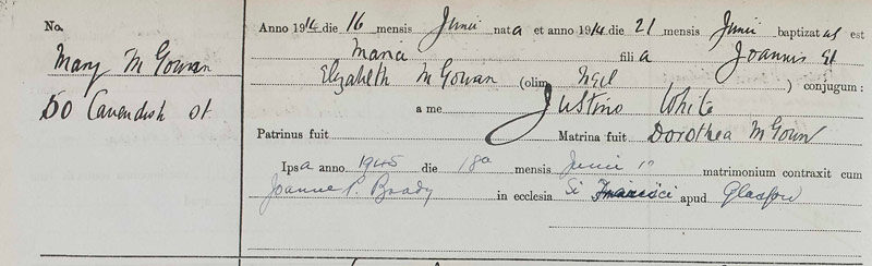 1914-06-16 BIR BAP Mary McGowan child of John McGowan + Elizabeth Chrystal Neil [[N270-clip]]