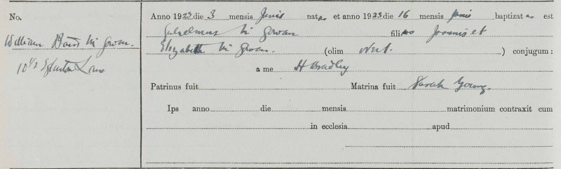 1923-06-03 BAP William Baird McGowan child of John Neil McGowan + Elizabeth Chrystal McGowan or Neil [[N518-clip]]