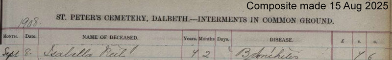 1908-09-08 BUR  Isabella Neil child of John Neil and Mary Anne Chrystal [[N179-clip]