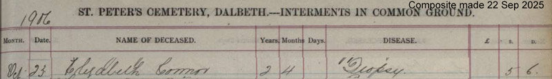 1904-10-23 BUR Elizabeth Connor child of John Connor + Rose Ann Cameron [[N711-clip]]