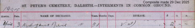 1925-04-03 BUR Margaret Neil or McDonald wife of Timothy Chrystal Neil [[N282-clip]]