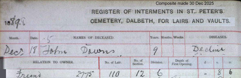 1898-12-12 BUR John Downs child of Thomas Downs + Mary Anne Drummond [[N287-clip]]