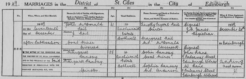 1949-12-17 MAR John McDonald Neil and Margaret Cunningham Ramsay [[N086-clip]]