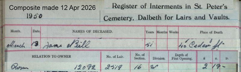 1950-03-13 BUR Jane Neill or Downs wife of Timothy Chrystal Neil [[N141-clip]]