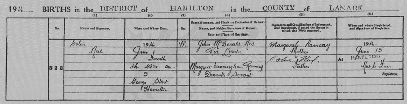 1946-06-07 BIR Colin Neil child of John McDonald Neil + Margaret Cunningham Ramsay [[N291-clip]]