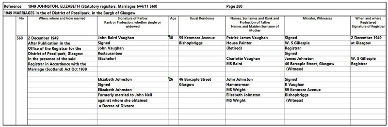 1949-12-02 MAR Elizabeth Mary Johnston + John Baird Vaughan [[N675-clip]]